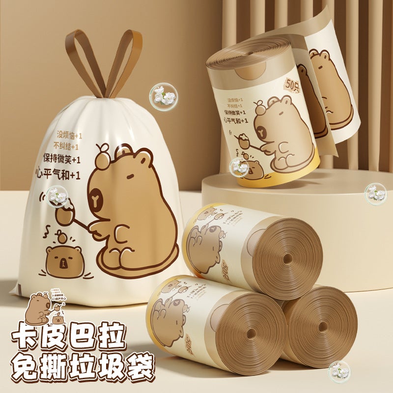 Tear-Free Drawstring Garbage Bag Satchel Thickeneded Large Household Kitchen Bathroom Non-Dirty Hand Drawstring Plastic Bag - Image 2